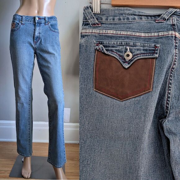 Vintage Y2K XOXO Low Rise Denim Full Leather Embroidered Straight Leg Size 16 - Picture 1 of 16